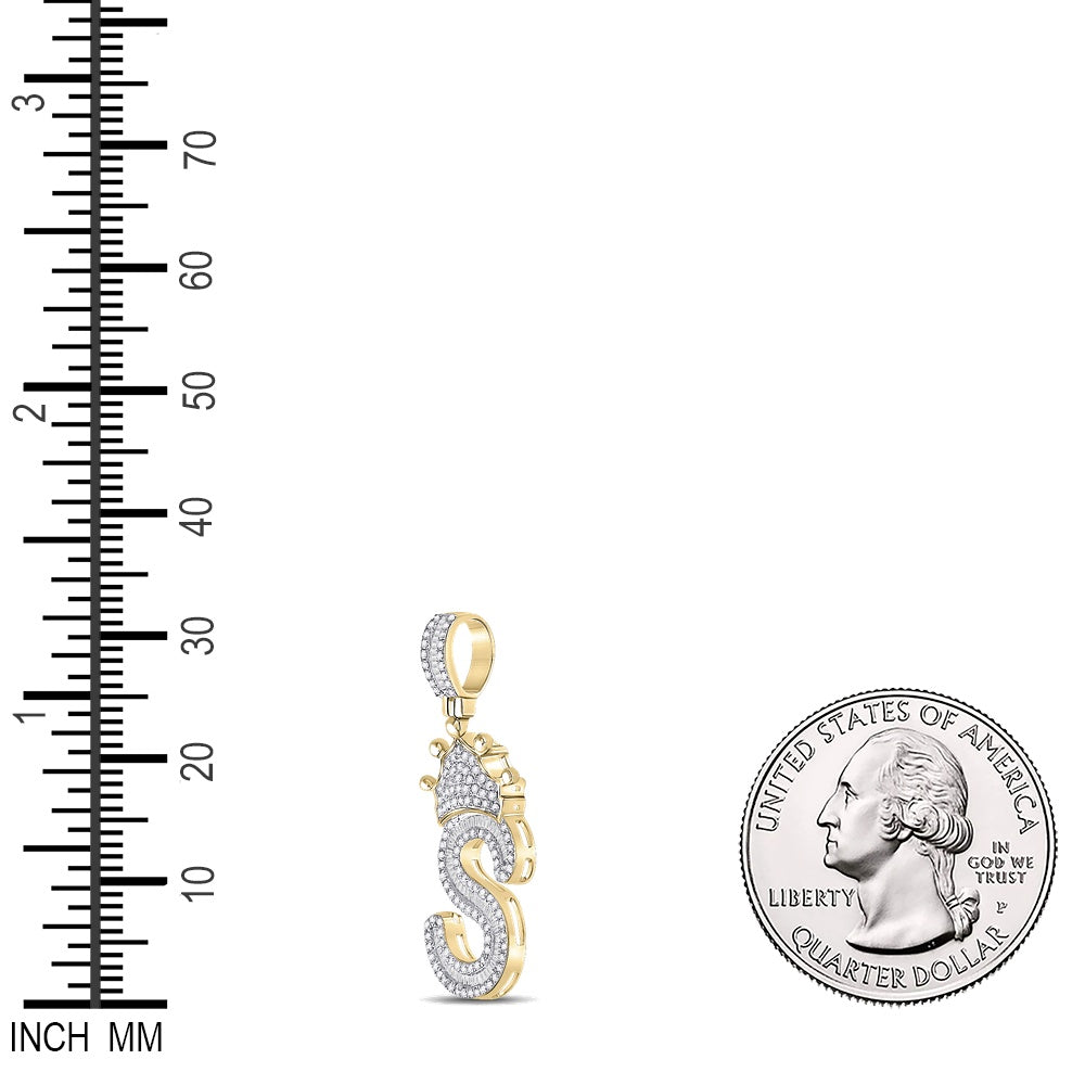 0.7 Ctw Natural Diamond Crown Initial Letter Alphabet S Pendant in 10k Yellow Gold