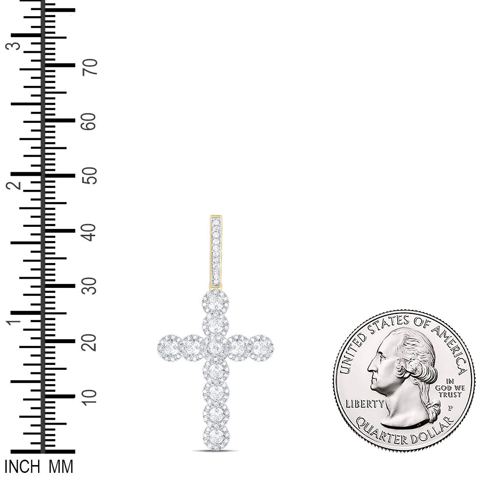0.76 Ctw Natural Diamond Cross Religious Charm Pendant in 10k Yellow Gold