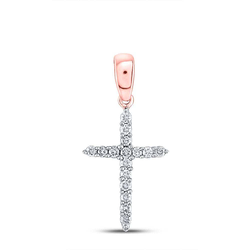 0.16 Ctw Natural Diamond Cross Religious Pendant in 10k Rose Gold
