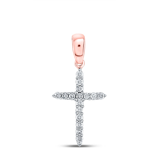 0.16 Ctw Natural Diamond Cross Religious Pendant in 10k Rose Gold