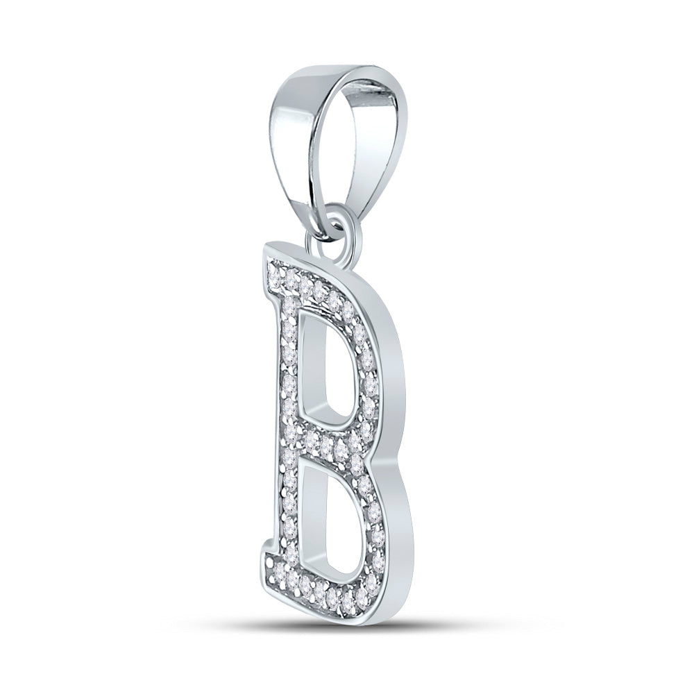 0.08 Ctw Natural Diamond Block Initial Letter B Pendant in 10k White Gold