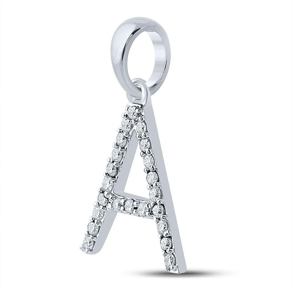 0.19 Ctw Natural Diamond Simple Block Initial Letter A Pendant in 10k White Gold