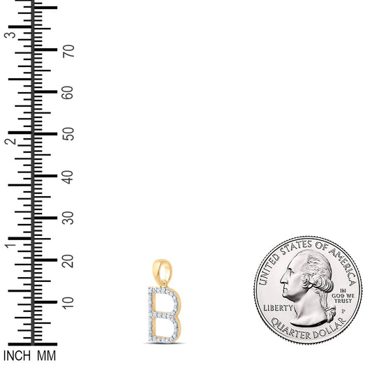 0.23 Ctw Natural Diamond Block Initial Letter B Pendant in 10k Yellow Gold