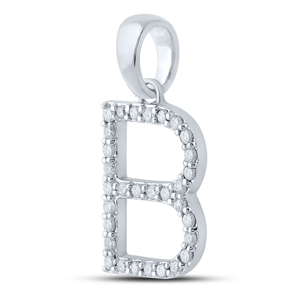 0.23 Ctw Natural Diamond Block Initial Letter B Pendant in 10k White Gold