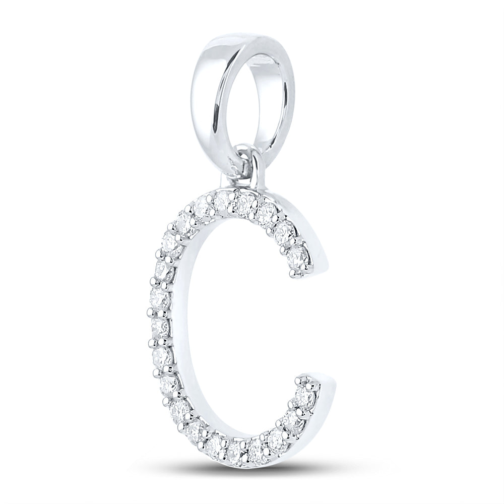 0.19 Ctw Natural Diamond Block Initial Letter C Pendant in 10k White Gold