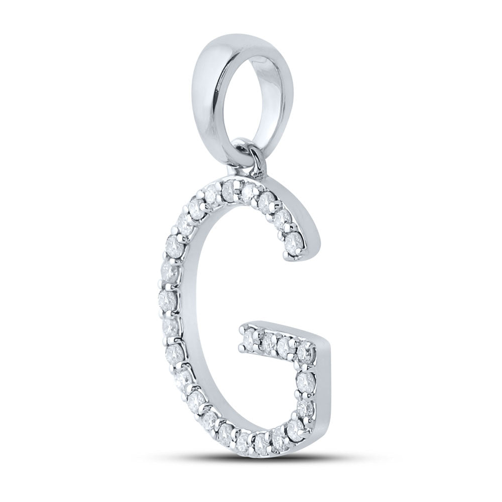 0.2 Ctw Natural Diamond Block Initial Letter G Pendant in 10k White Gold