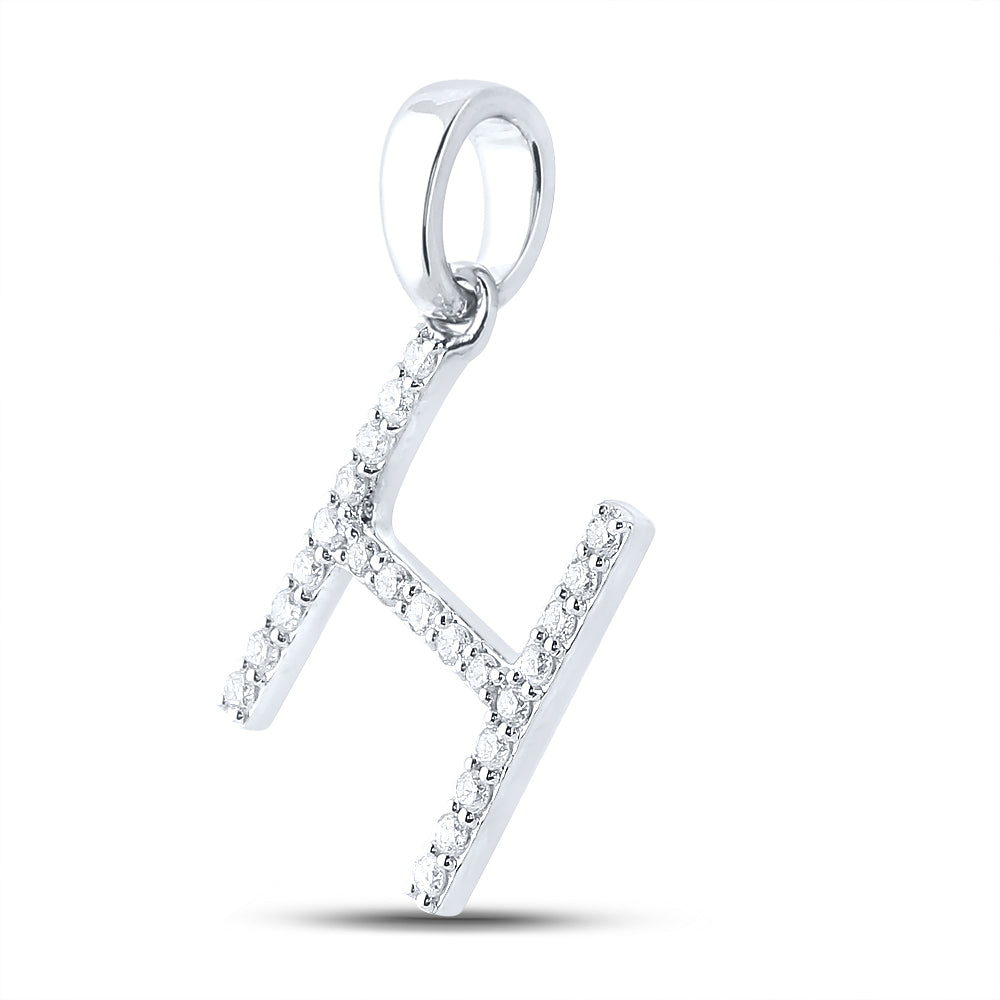 0.19 Ctw Natural Diamond Block Initial Letter H Pendant in 10k White Gold