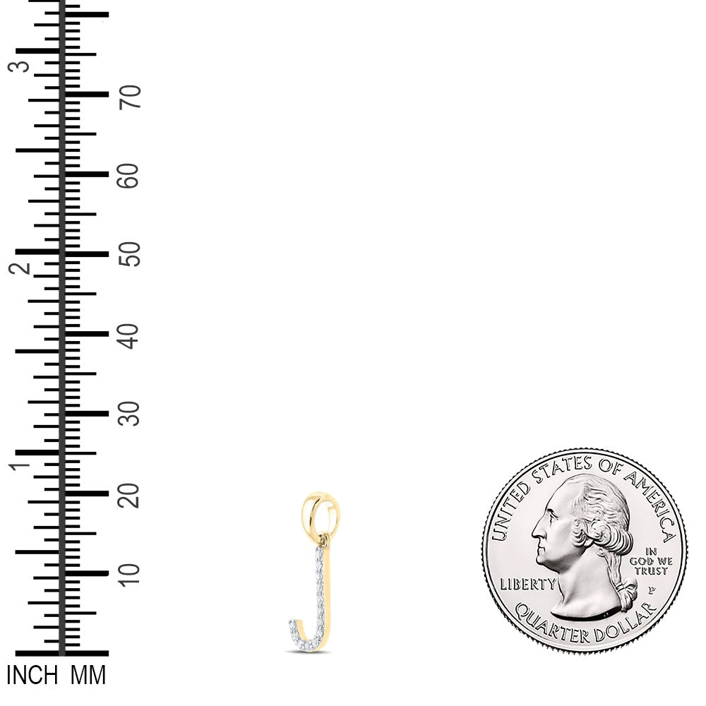 0.1 Ctw Natural Diamond Block Initial Letter J Pendant in 10k Yellow Gold