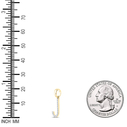 0.1 Ctw Natural Diamond Block Initial Letter J Pendant in 10k Yellow Gold