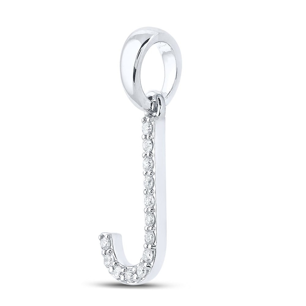 0.1 Ctw Natural Diamond Block Initial Letter J Pendant in 10k White Gold