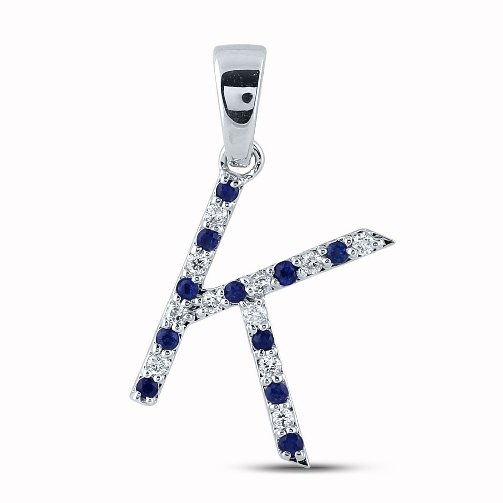 0.2 Ctw Natural Diamond Blue White Simple Initial Letter K Pendant in 10k White Gold