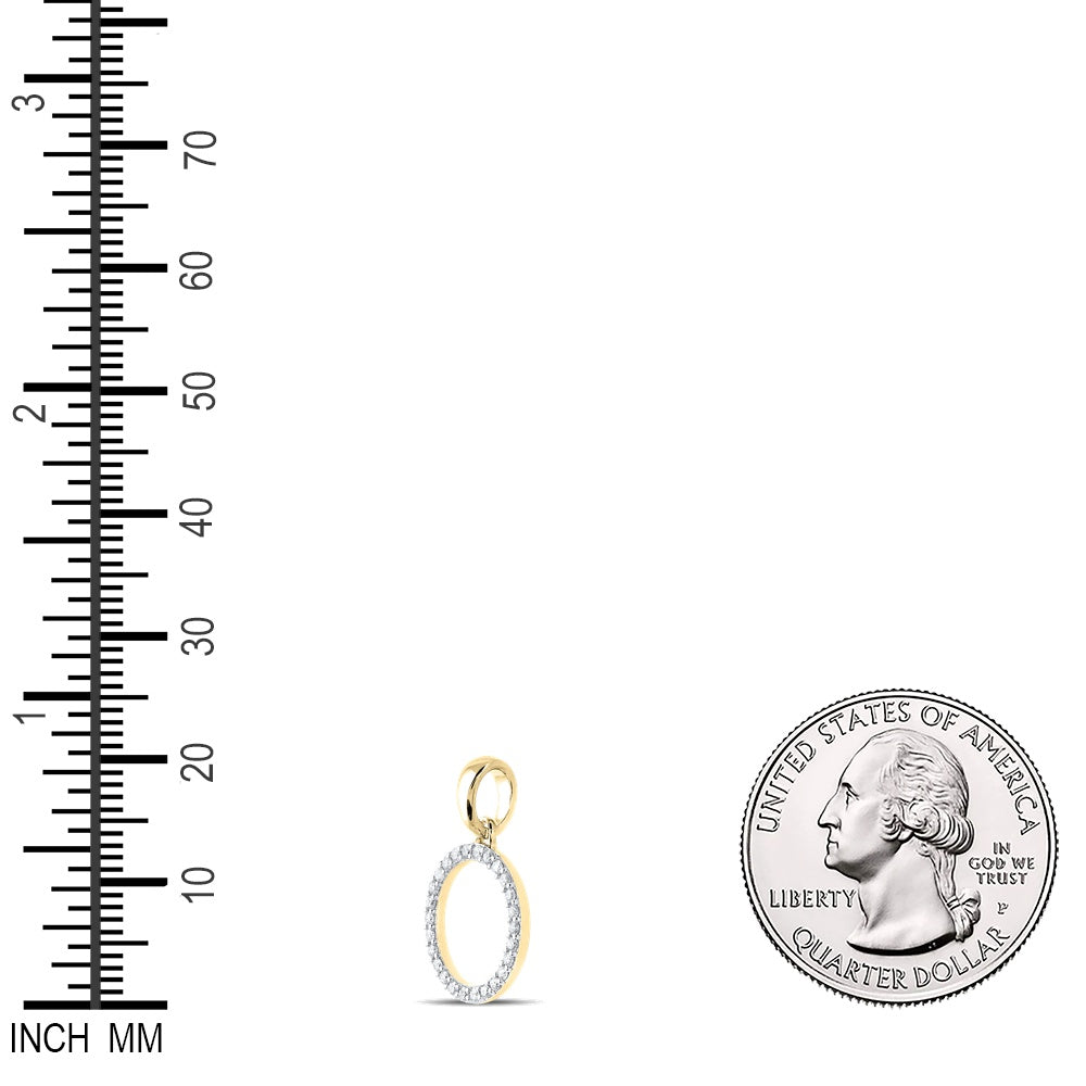 0.2 Ctw Natural Diamond Block Initial Letter O Pendant in 10k Yellow Gold