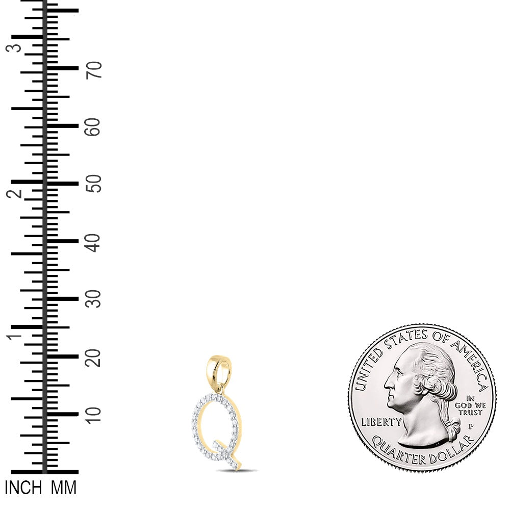 0.2 Ctw Natural Diamond Block Initial Letter Q Pendant in 10k Yellow Gold