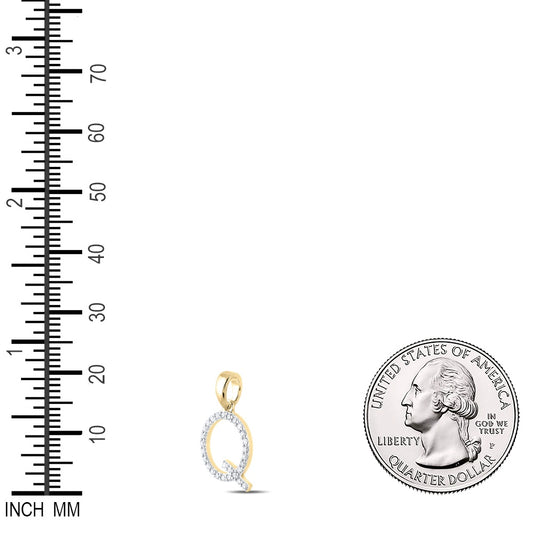 0.2 Ctw Natural Diamond Block Initial Letter Q Pendant in 10k Yellow Gold