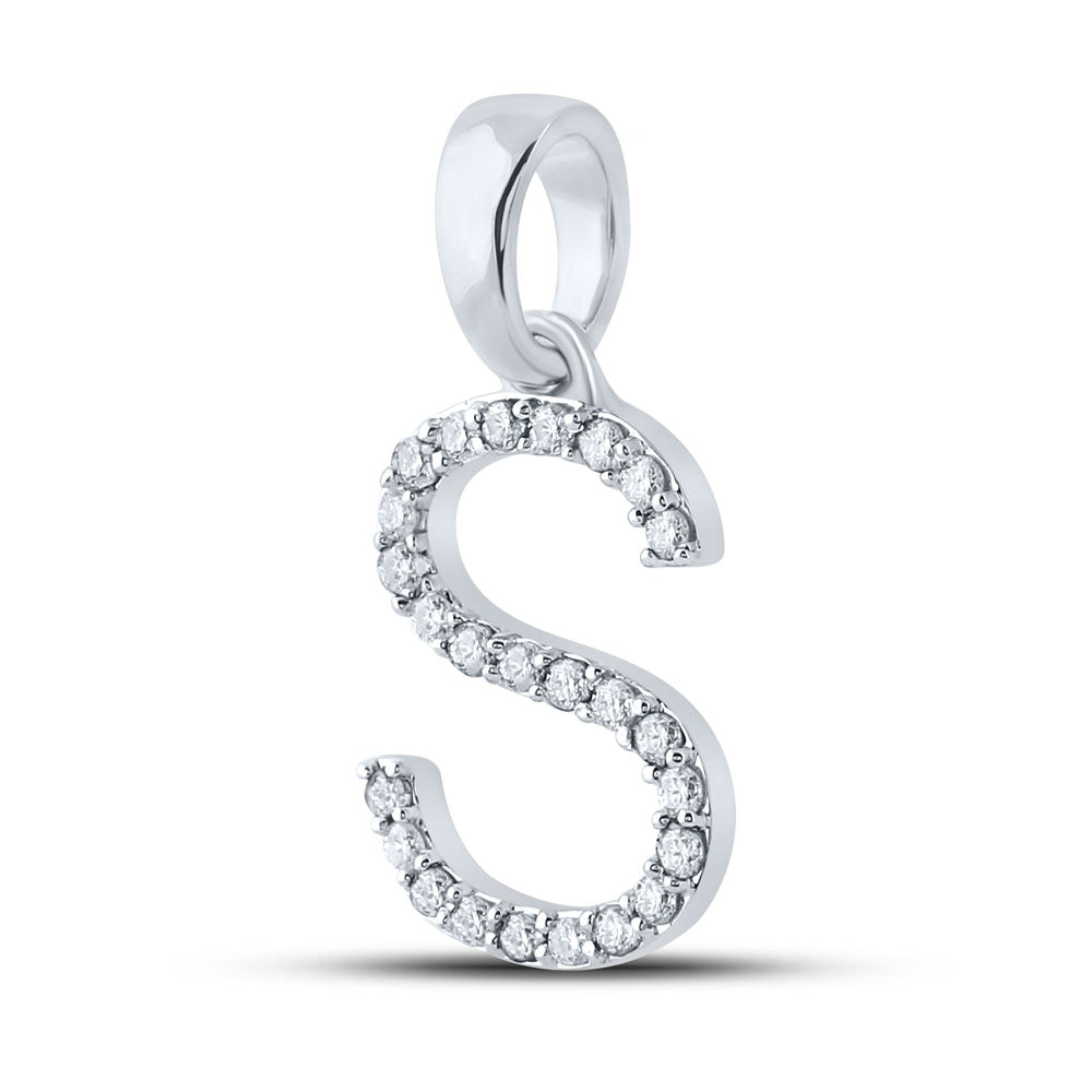 0.21 Ctw Natural Diamond Simple Block Initial Letter S Pendant in 10k White Gold