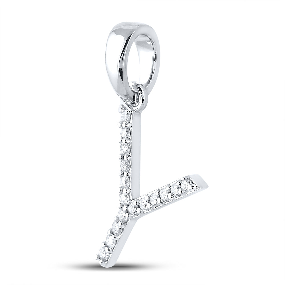 0.12 Ctw Natural Diamond Block Initial Letter Y Pendant in 10k White Gold