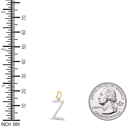 0.18 Ctw Natural Diamond Block Initial Letter Z Pendant in 10k Yellow Gold