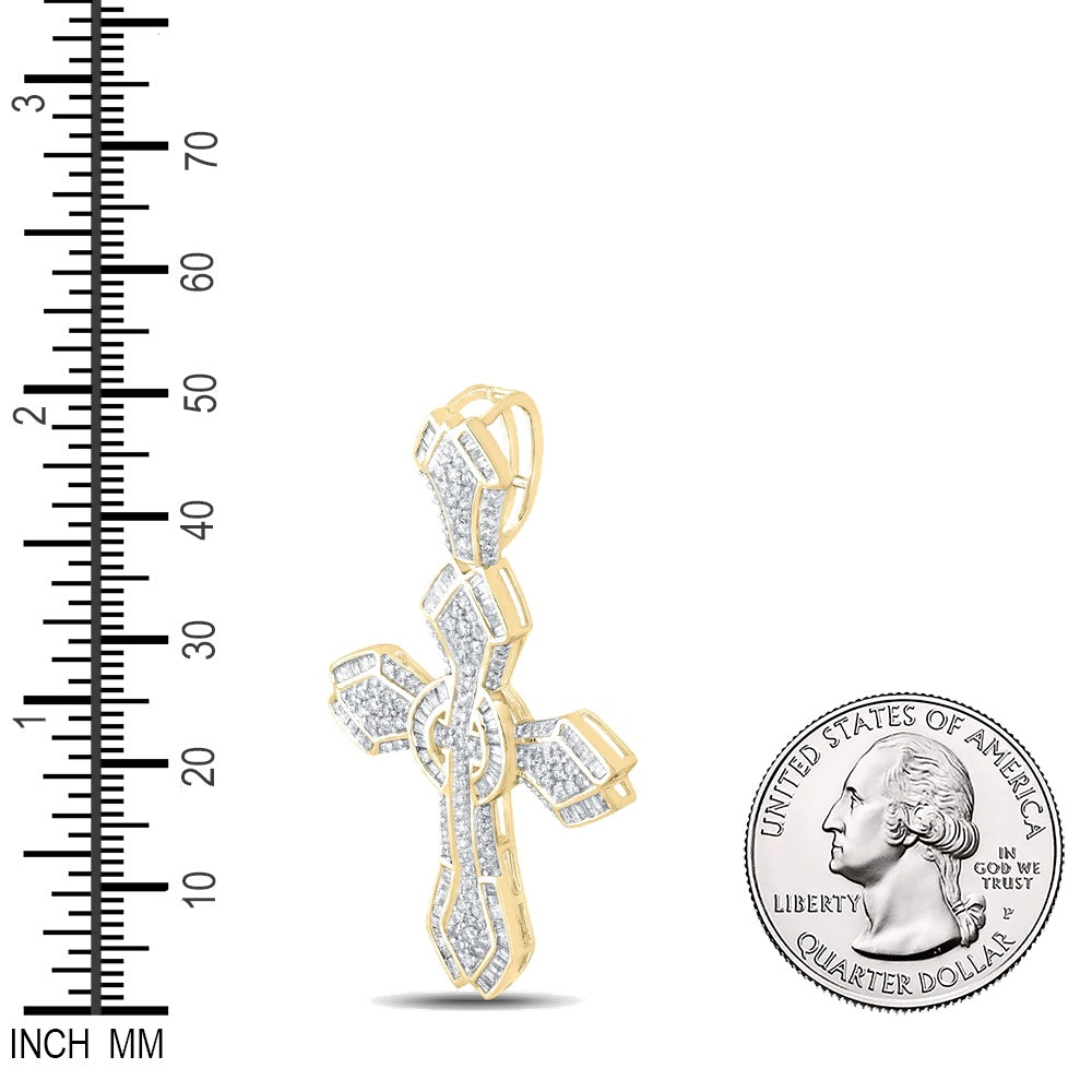 1.68 Ctw Natural Diamond Hiphop Cross Religious Pendant in 10k Yellow Gold