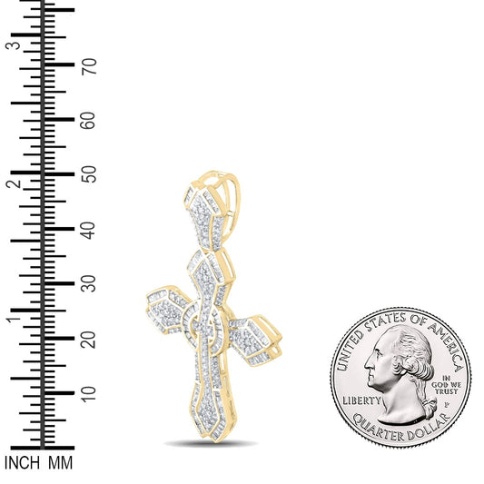 1.68 Ctw Natural Diamond Hiphop Cross Religious Pendant in 10k Yellow Gold