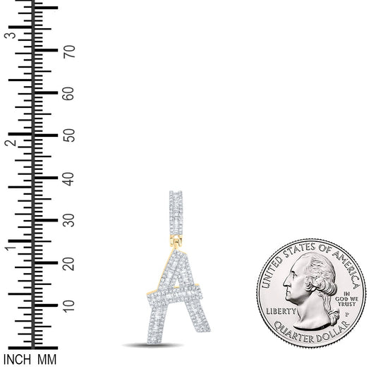 0.76 Ctw Natural Diamond Baguette Initial Letter Alphabet A Pendant in 10k Yellow Gold