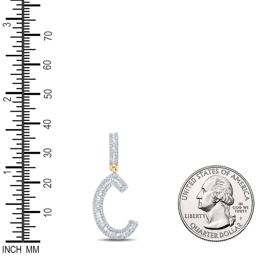0.73 Ctw Natural Diamond Baguette Initial Letter Alphabet C Pendant in 10k Yellow Gold