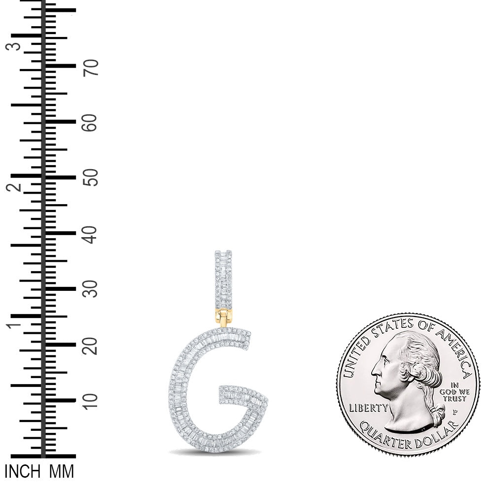 0.75 Ctw Natural Diamond Baguette Initial Letter Alphabet G Pendant in 10k Yellow Gold
