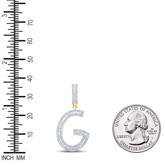 0.75 Ctw Natural Diamond Baguette Initial Letter Alphabet G Pendant in 10k Yellow Gold