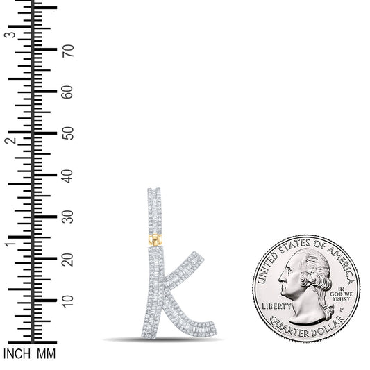0.79 Ctw Natural Diamond Baguette Initial Letter Alphabet K Pendant in 10k Yellow Gold