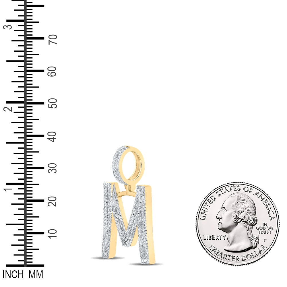 1.05 Ctw Natural Diamond Baguette Initial Letter Alphabet M Pendant in 10k Yellow Gold