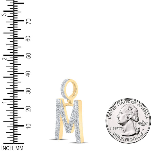 1.05 Ctw Natural Diamond Baguette Initial Letter Alphabet M Pendant in 10k Yellow Gold