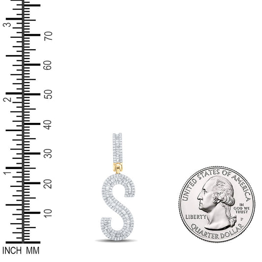 0.76 Ctw Natural Diamond Baguette Initial Letter Alphabet S Pendant in 10k Yellow Gold