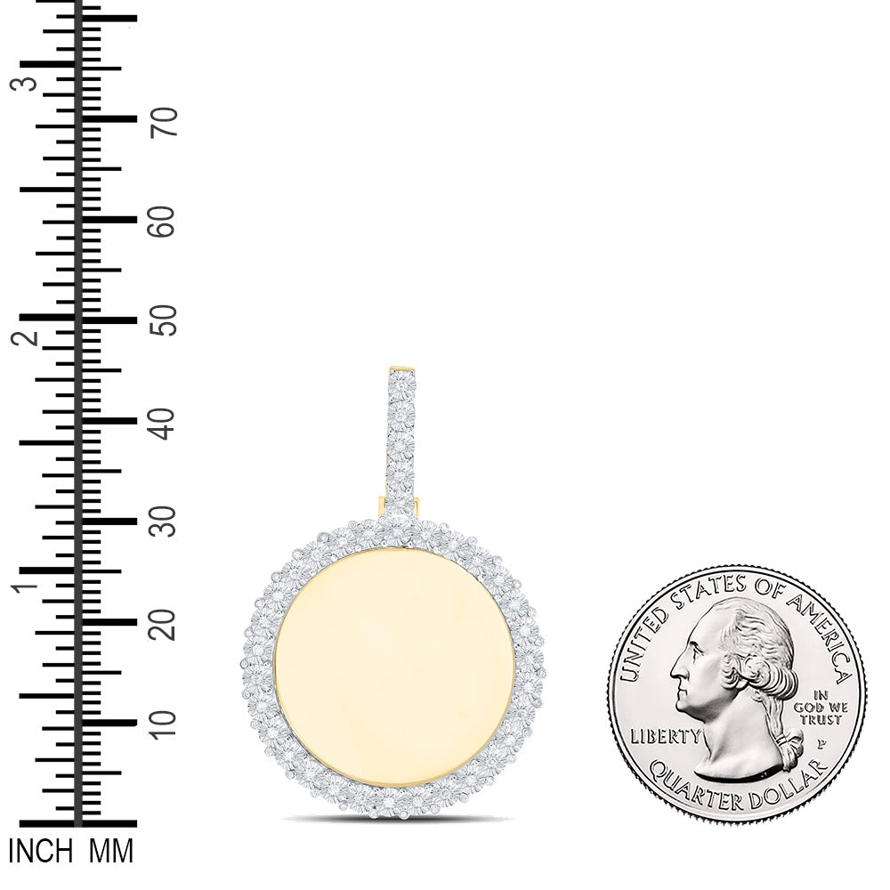 0.65 Ctw Natural Diamond Round Circle Memory Picture Frame Pendant in 10k Yellow Gold