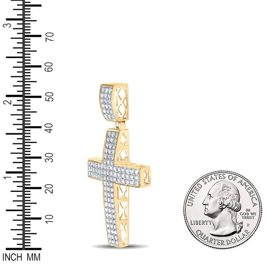1.96 Ctw Natural Diamond Cluster Cross Religious Pendant in 10k Yellow Gold