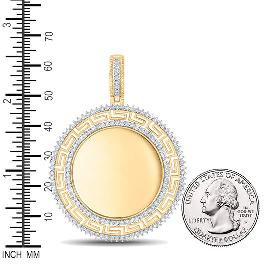 0.5 Ctw Natural Diamond Round Greek Memory Picture Frame Pendant in 10k Yellow Gold