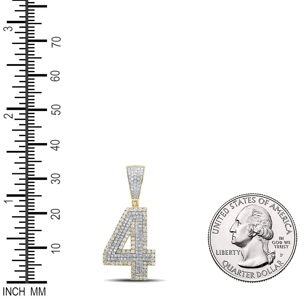 0.75 Ctw Natural Diamond Block Number 4 Four Pendant in 10k Two-tone Gold