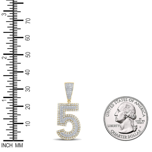 0.75 Ctw Natural Diamond Block Number 5 Five Pendant in 10k Two-tone Gold