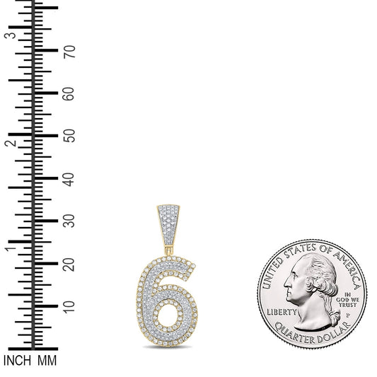 0.8 Ctw Natural Diamond Block Number 6 Six Pendant in 10k Two-tone Gold