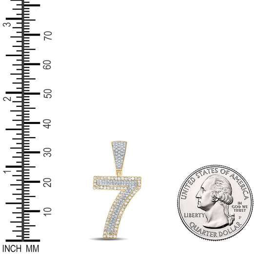 0.68 Ctw Natural Diamond Block Number 7 Seven Pendant in 10k Two-tone Gold