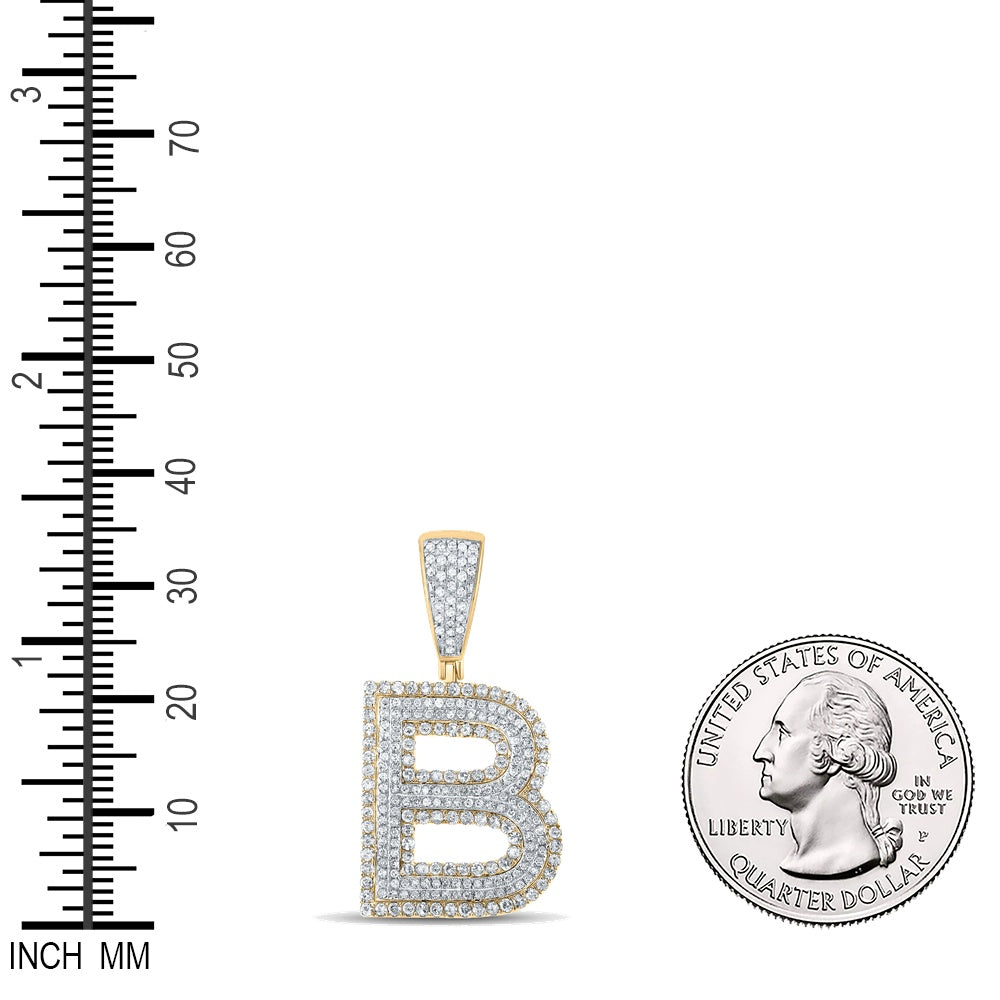1.01 Ctw Natural Diamond Block Initial Pendant Alphabet B Pendant in 10k Two-tone Gold