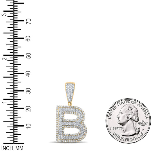 1.01 Ctw Natural Diamond Block Initial Pendant Alphabet B Pendant in 10k Two-tone Gold