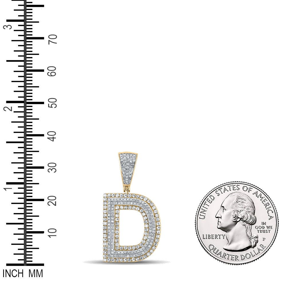 0.91 Ctw Natural Diamond Block Initial Pendant Alphabet D Pendant in 10k Two-tone Gold