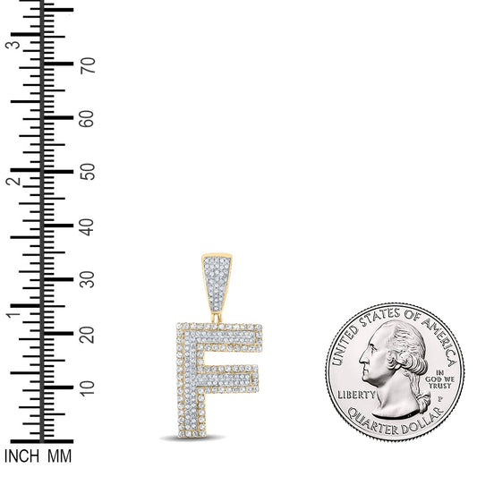 0.74 Ctw Natural Diamond Block Initial Pendant Alphabet F Pendant in 10k Two-tone Gold