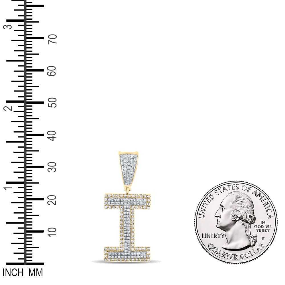 0.5 Ctw Natural Diamond Block Initial Pendant Alphabet I Pendant in 10k Two-tone Gold