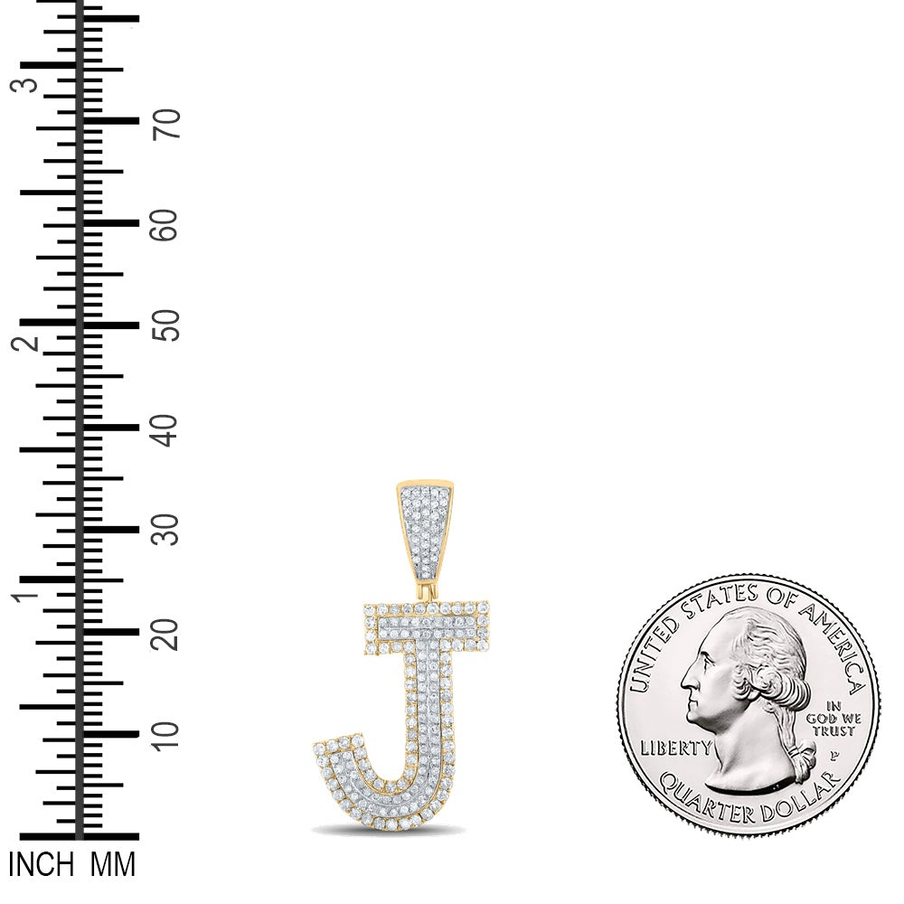 0.7 Ctw Natural Diamond Block Initial Pendant Alphabet J Pendant in 10k Two-tone Gold
