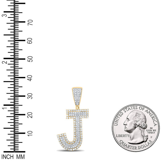0.7 Ctw Natural Diamond Block Initial Pendant Alphabet J Pendant in 10k Two-tone Gold
