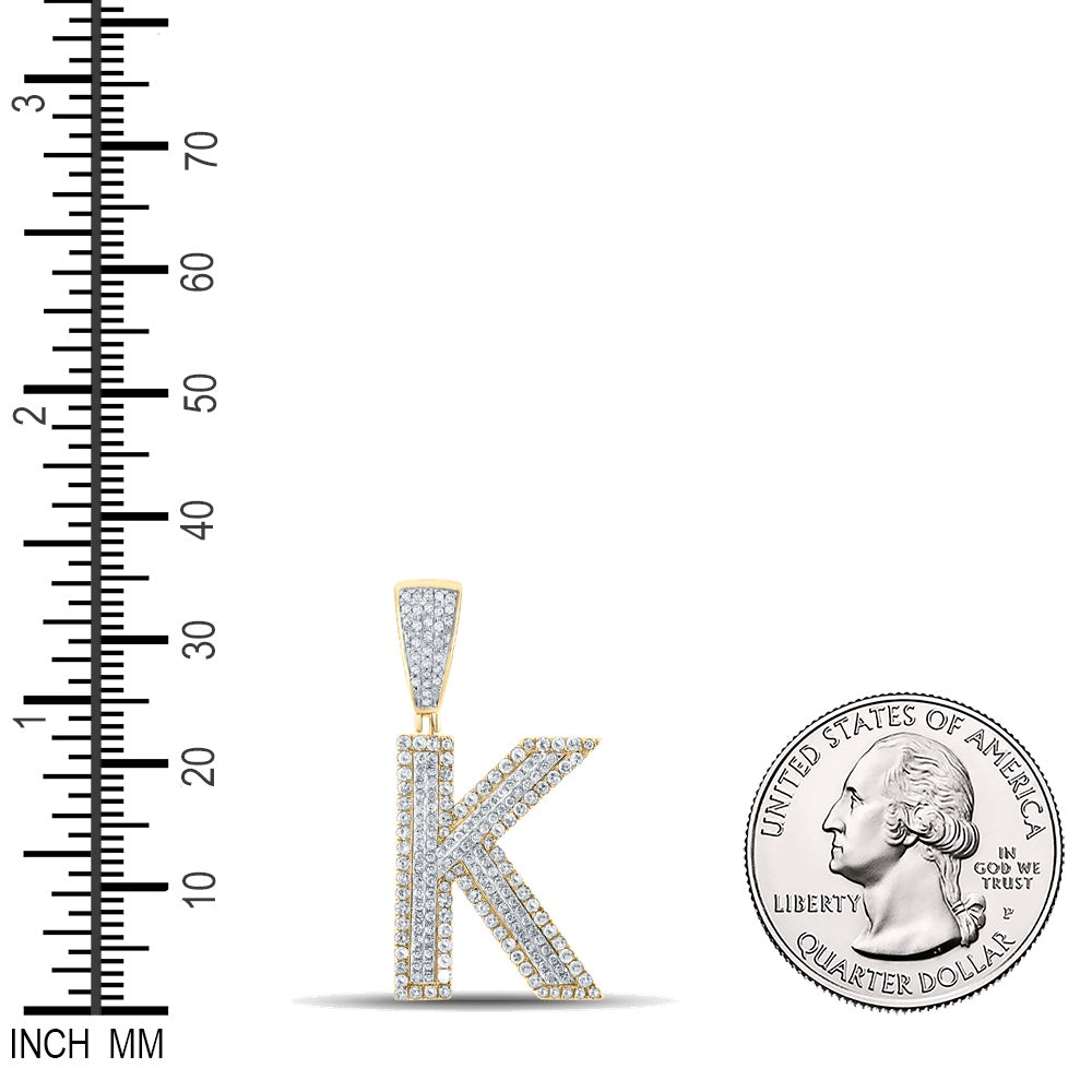 0.85 Ctw Natural Diamond Block Initial Pendant Alphabet K Pendant in 10k Two-tone Gold