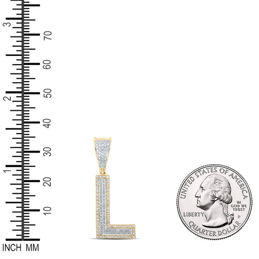 0.35 Ctw Natural Diamond Block Initial Pendant Alphabet L Pendant in 10k Two-tone Gold
