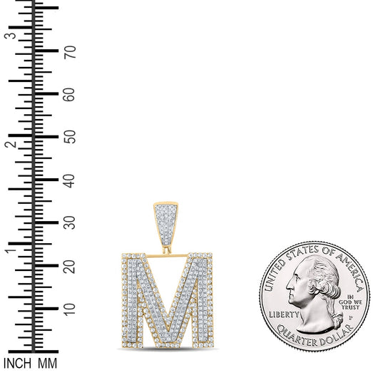 1.21 Ctw Natural Diamond Block Initial Pendant Alphabet M Pendant in 10k Two-tone Gold