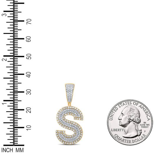 0.76 Ctw Natural Diamond Block Initial Pendant Alphabet S Pendant in 10k Two-tone Gold
