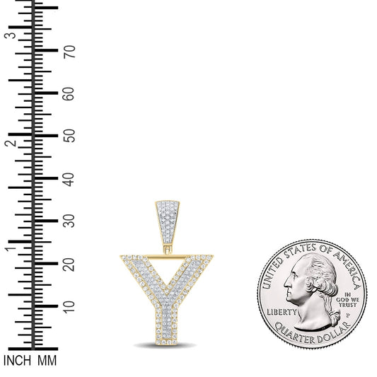0.63 Ctw Natural Diamond Block Initial Pendant Alphabet Y Pendant in 10k Two-tone Gold